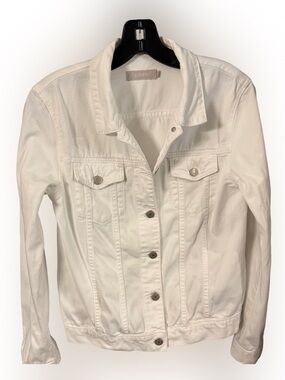 J.Crew Women’s Classic White Denim Jacket Silver Buttons Pockets Sz S